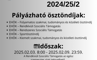 Ösztöndíj időszak – Ne maradj le a lehetőségről a második félévben sem!